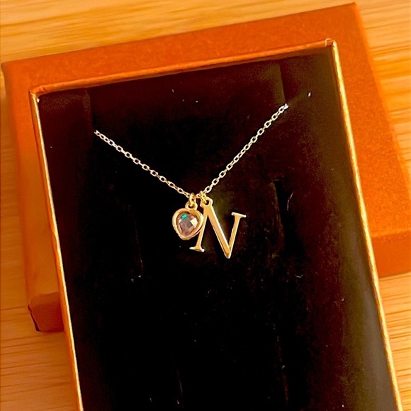Brand New 14K Gold Plated Sterling Silver Monogram "N" Necklace Alexandrite Gem - Picture 2 of 13